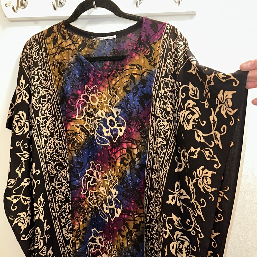 Kaftan Womens maxi hawaiin floral pink tan purple blue black size unmarked L